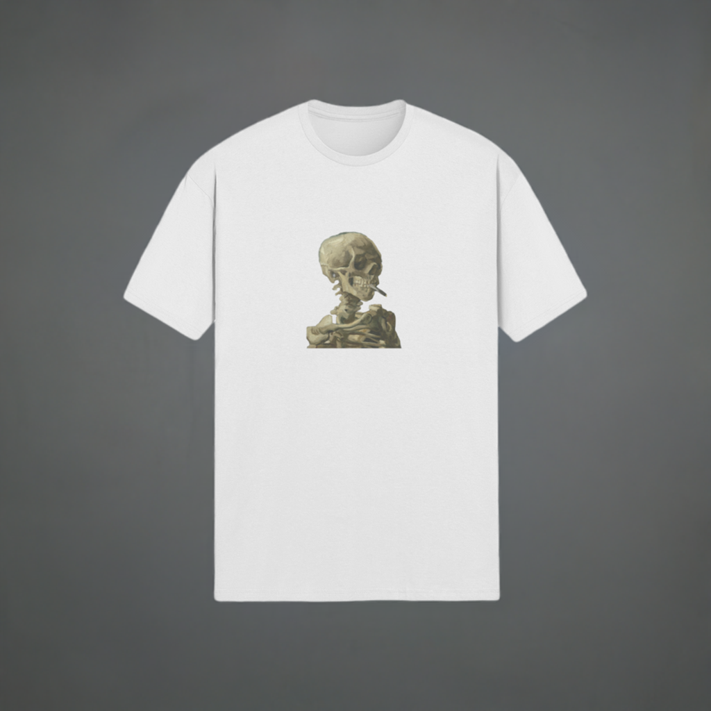 Soft Style Van Gogh T-shirt | Skeleton with a Burning Cigarette