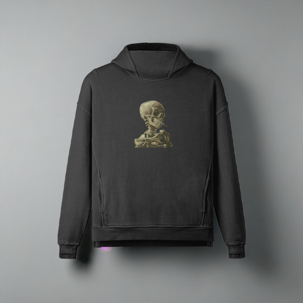 Turtleneck Van Gogh Hoodie | Skeleton with a Burning Cigarette