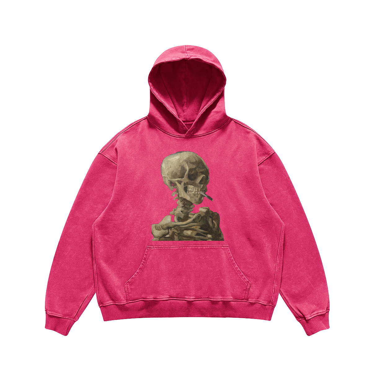 Faded Baggy fit Van Gogh Hoodie | Skeleton with a Burning Cigarette