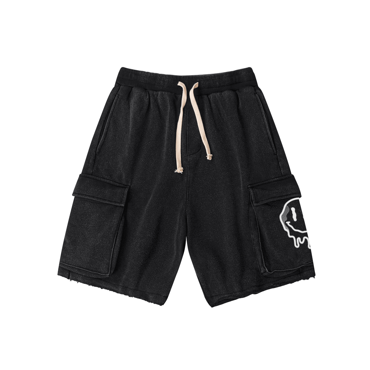 Melting Smiley Embroidered Cargo Shorts