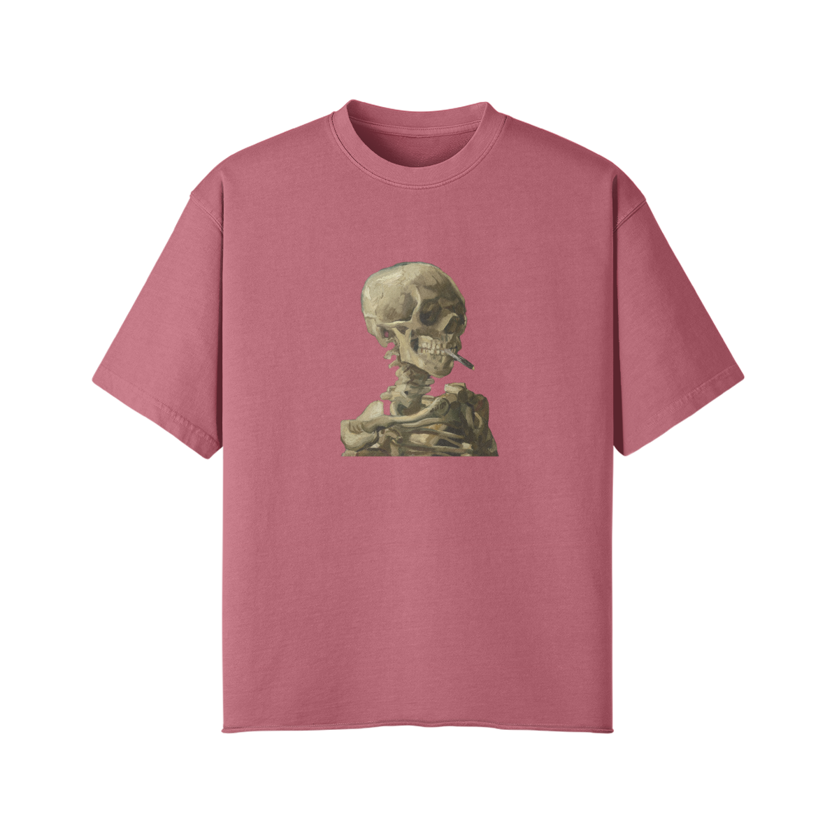 Faded Raw Hem Van Gogh T-Shirt | Skeleton with a Burning Cigarette